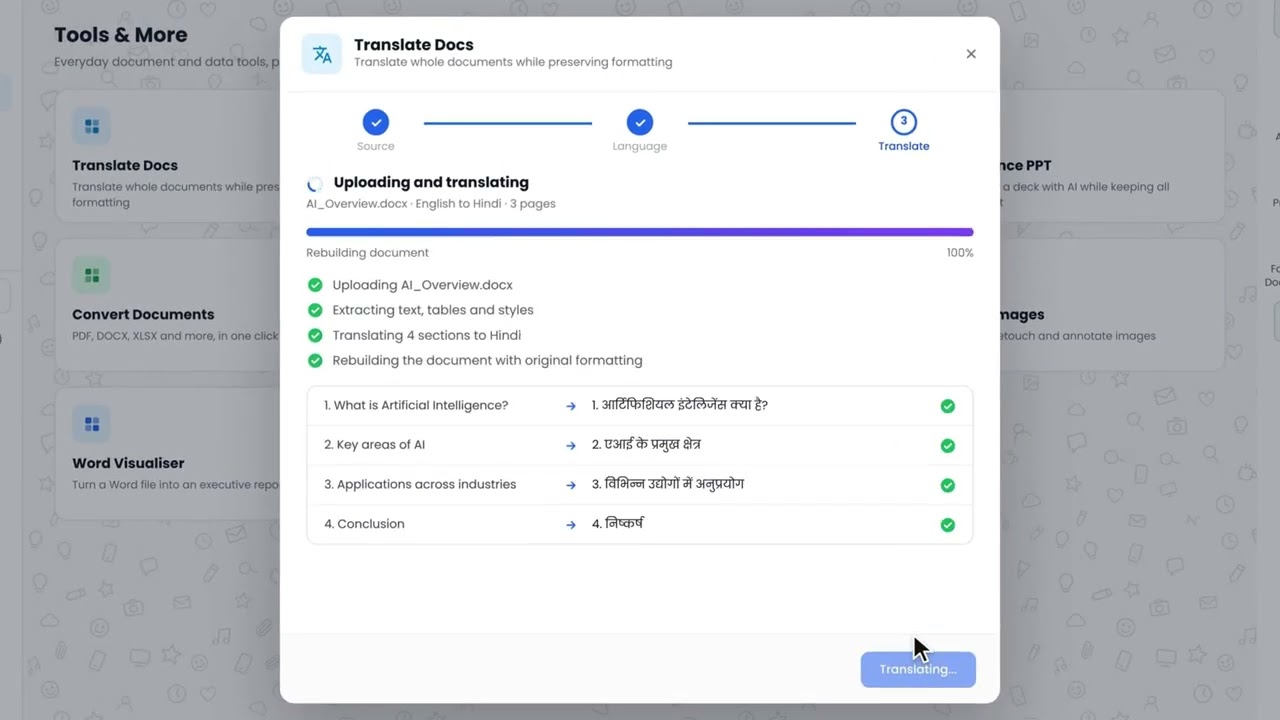 Translate Documents product demonstration